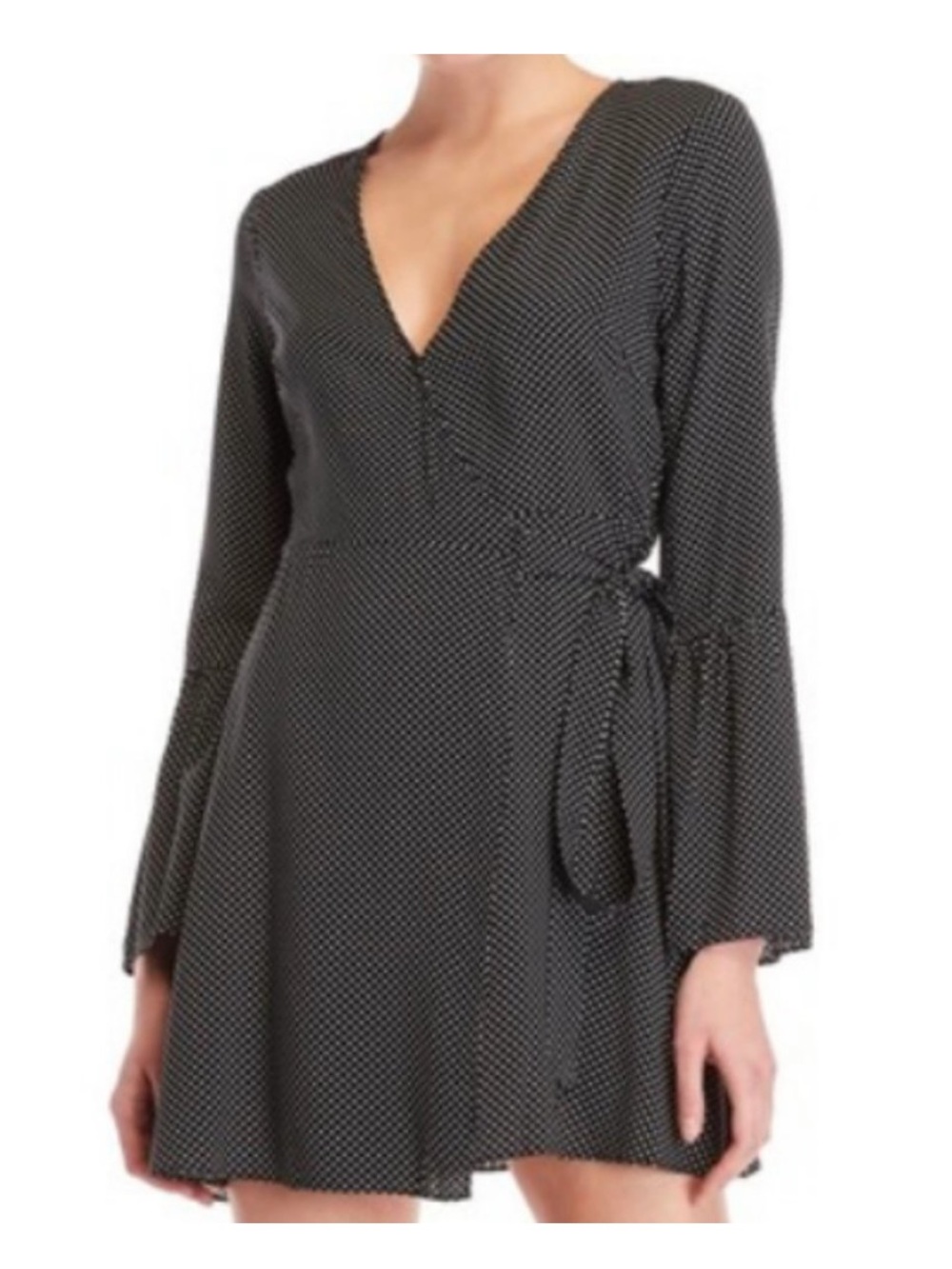 BCBG Black Polka Dot Long Sleeve Wrap Dress